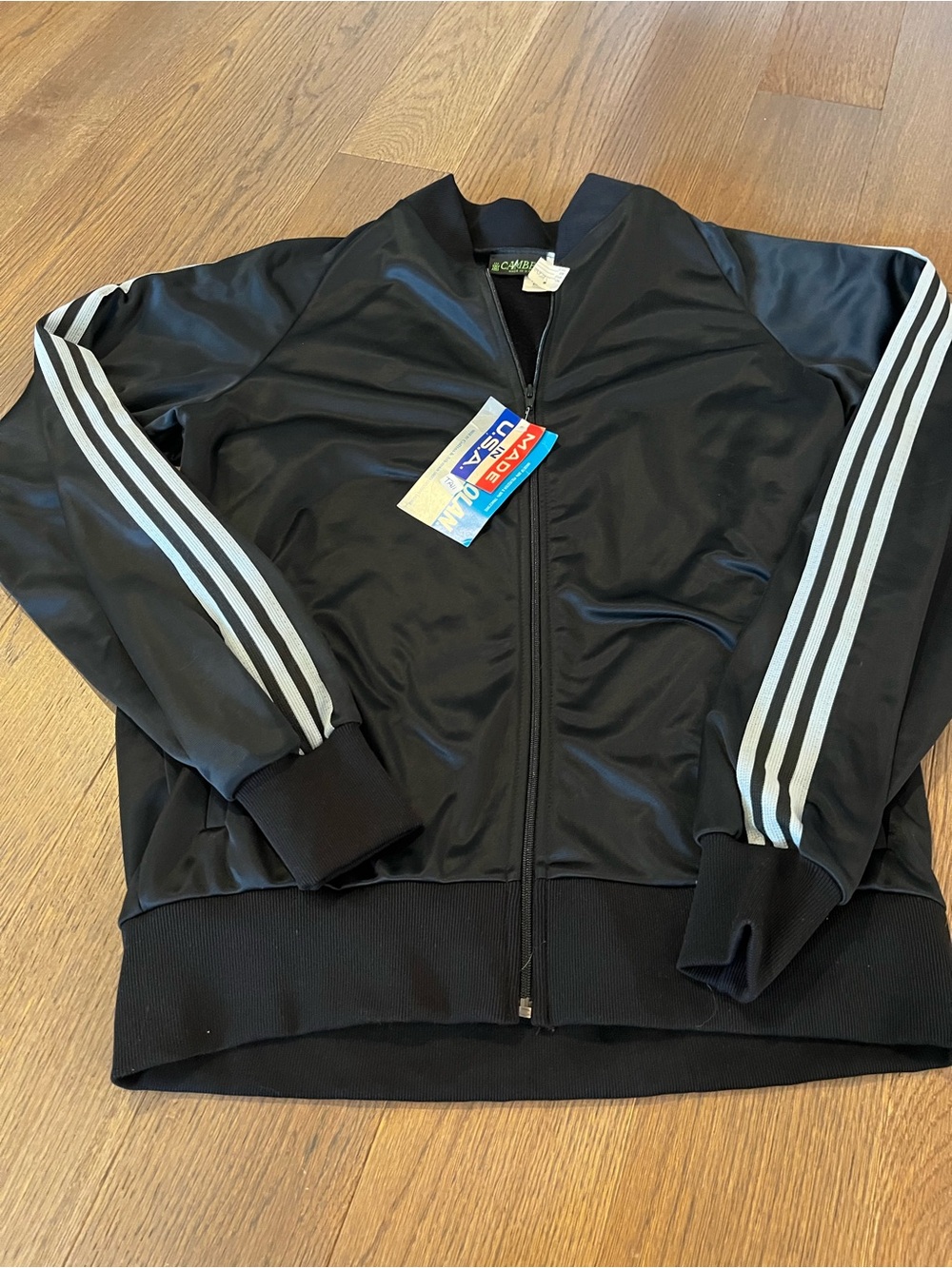 Men's Black Vintage Track Jacket with Contrast Stripes